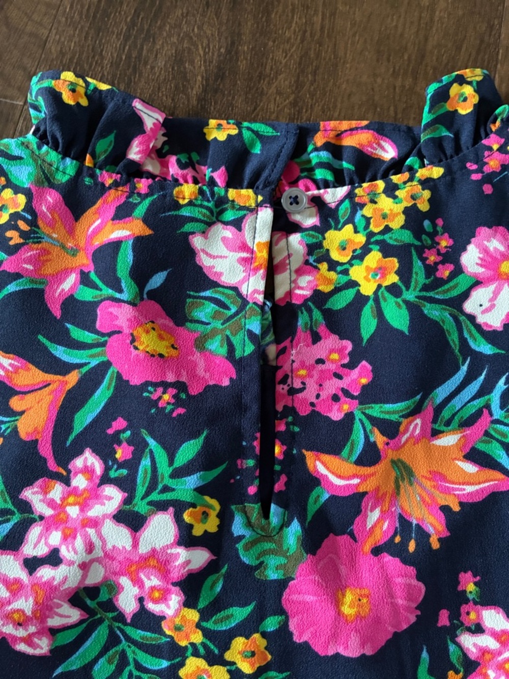 J. Crew Navy Floral Sleeveless Ruffle Neck Blouse - Picture 5 of 5